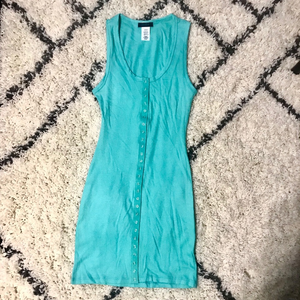 Mint Green Ribbed Bodycon Snap Button Tank Dress - Picture 5 of 5